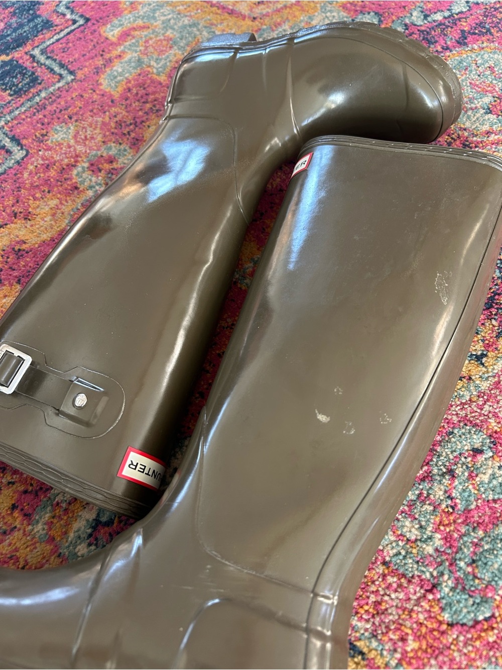 Hunter | Women’s Olive Green Gloss Original Tall Rubber Rain Boots Size 6 - Picture 4 of 14